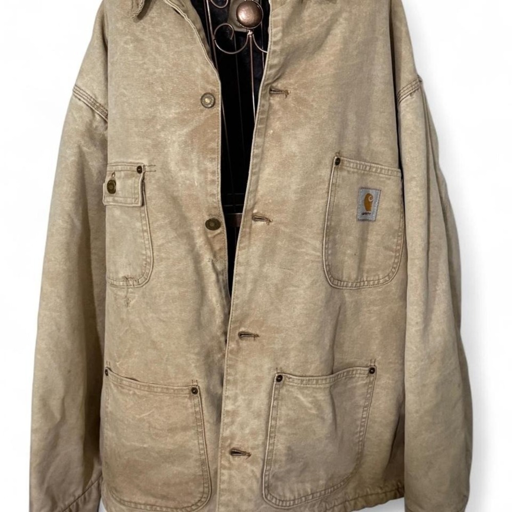 Carhartt Blanket Lined Duck Chore Coat Beige Canvas Work Jacket Mens XL